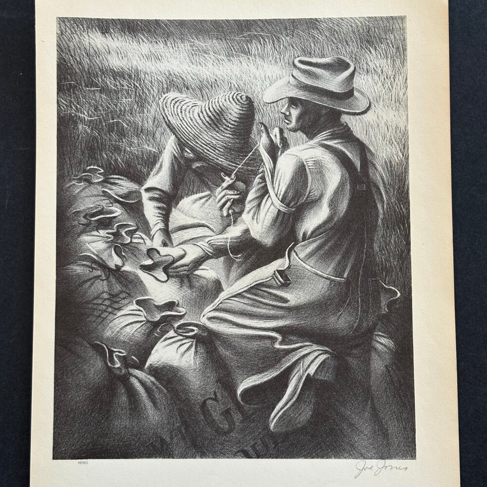 Joe Jones Missouri Wheat Farmers 1930s Art Print Treasury Collection Sketch Vtg